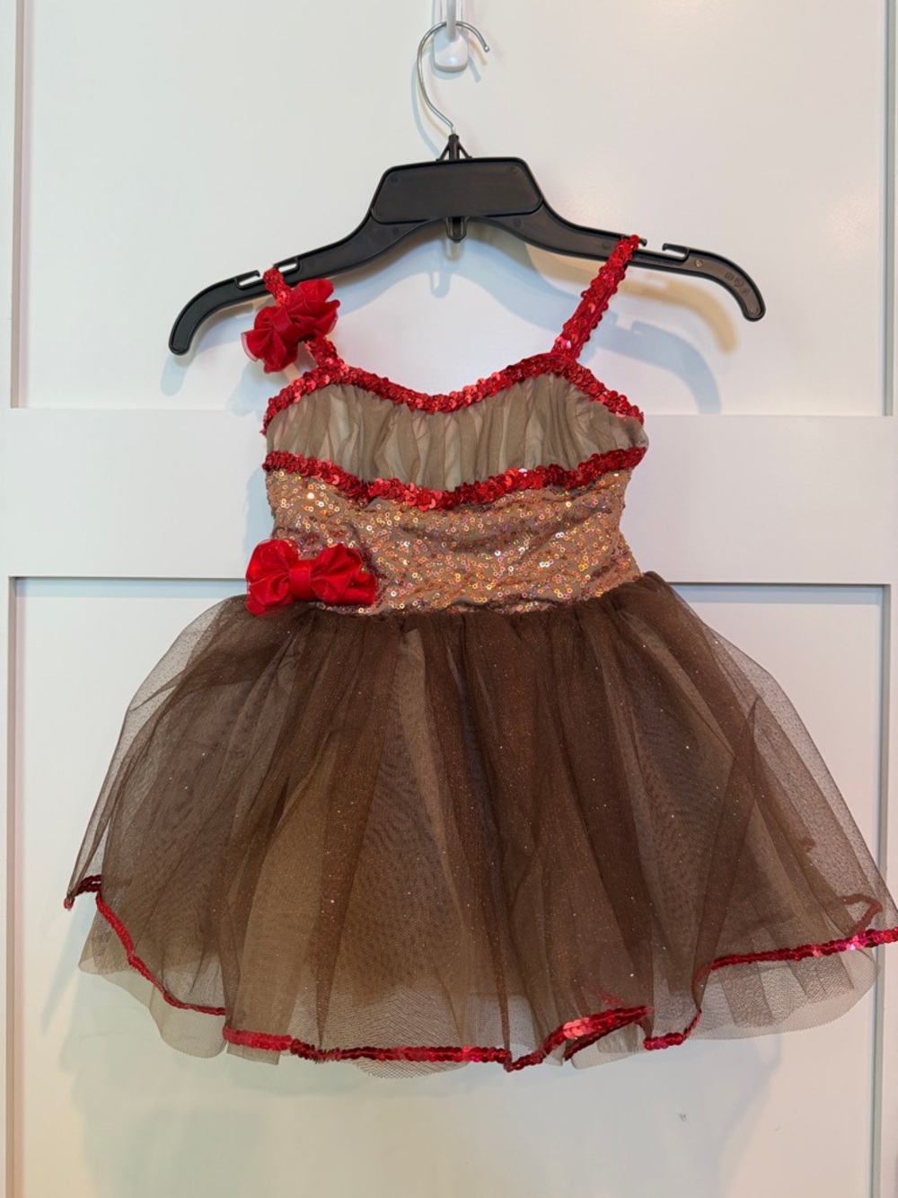 Kids Brown and Red Sequin Tulle Costume Dress